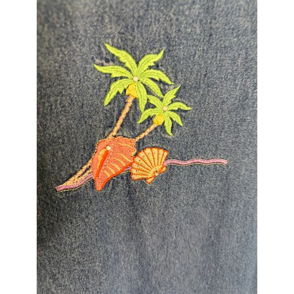 Blue J. Embroidered Palm Tree Seashell Denim Dress XL Beach Casual 90s Look - Picture 3 of 5